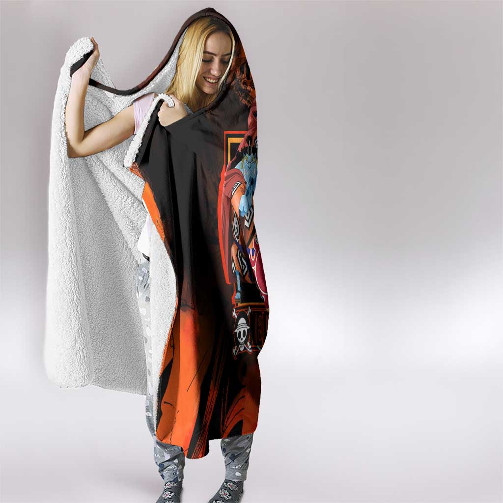 Jinbe One Piece Red and Black Theme Hooded Blanket with Sun Pirates Emblem and Karate Pose Design - The Mazicc