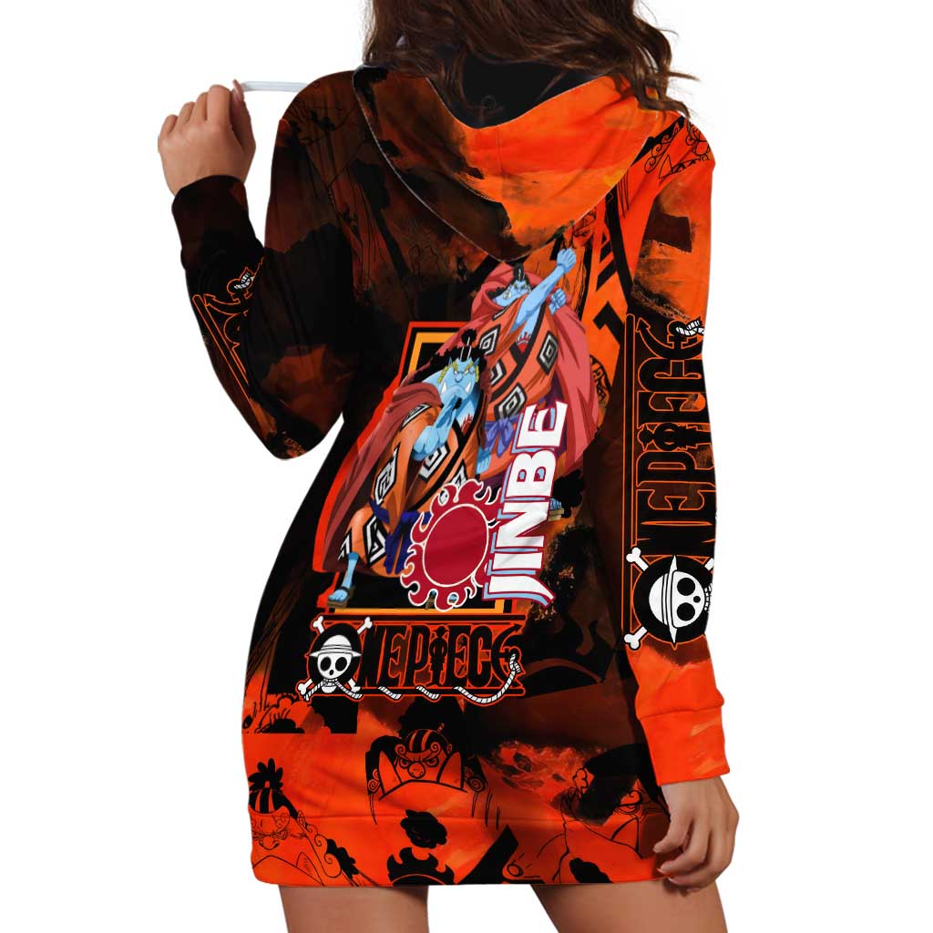Jinbe One Piece Red and Black Theme Hoodie Dress with Sun Pirates Emblem and Karate Pose Design - The Mazicc