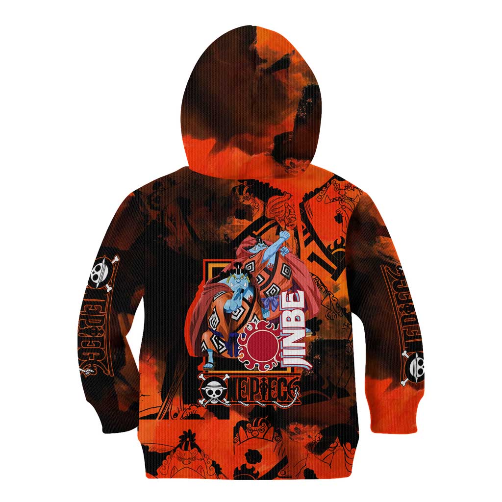 Jinbe One Piece Red and Black Theme Kid Hoodie with Sun Pirates Emblem and Karate Pose Design - The Mazicc