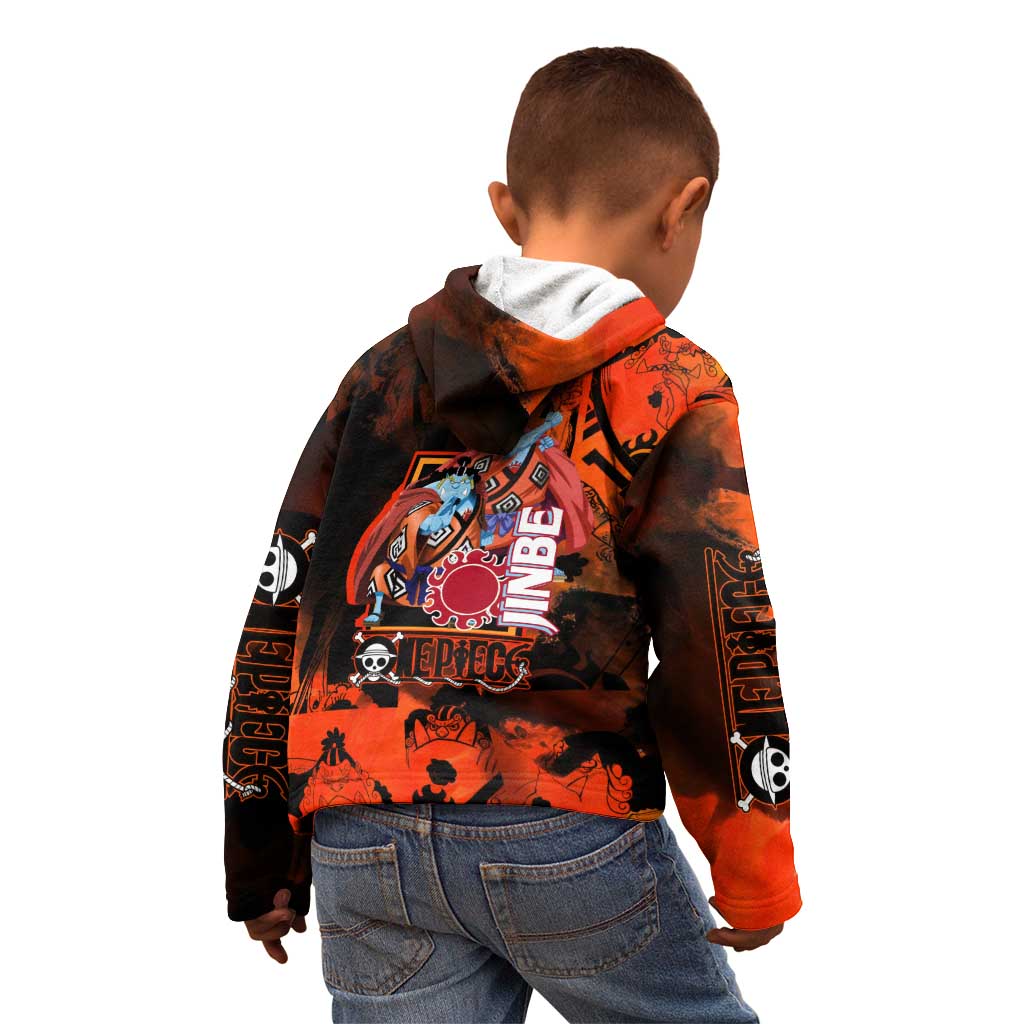 Jinbe One Piece Red and Black Theme Kid Hoodie with Sun Pirates Emblem and Karate Pose Design - The Mazicc