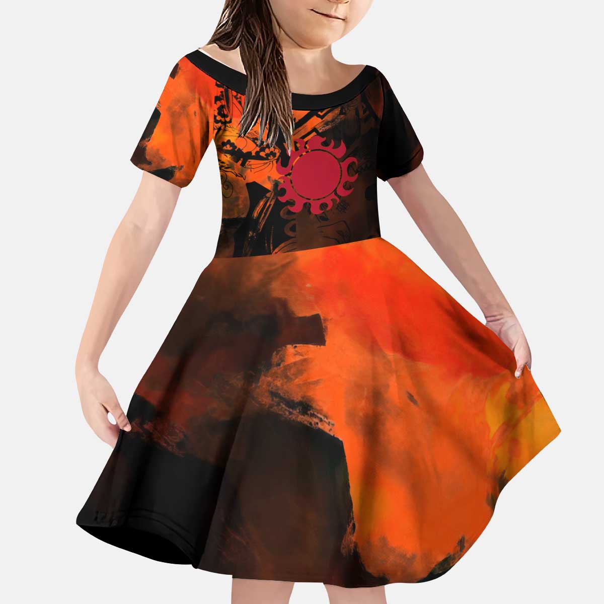 Jinbe One Piece Red and Black Theme Kid Short Sleeve Dress with Sun Pirates Emblem and Karate Pose Design - The Mazicc