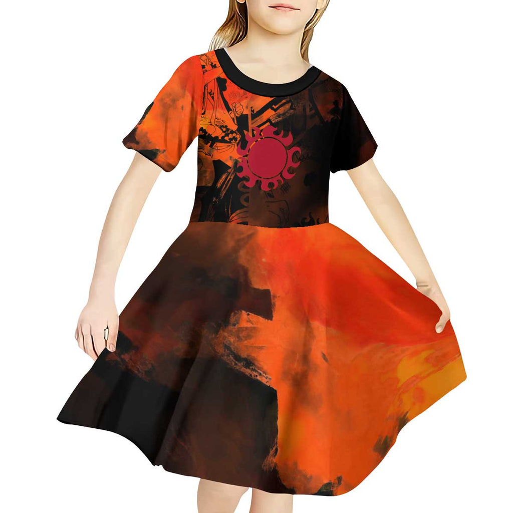Jinbe One Piece Red and Black Theme Kid Short Sleeve Dress with Sun Pirates Emblem and Karate Pose Design - The Mazicc
