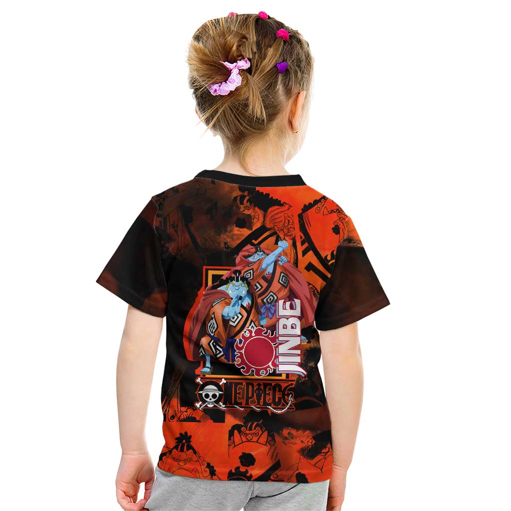 Jinbe One Piece Red and Black Theme Kid T Shirt with Sun Pirates Emblem and Karate Pose Design - The Mazicc