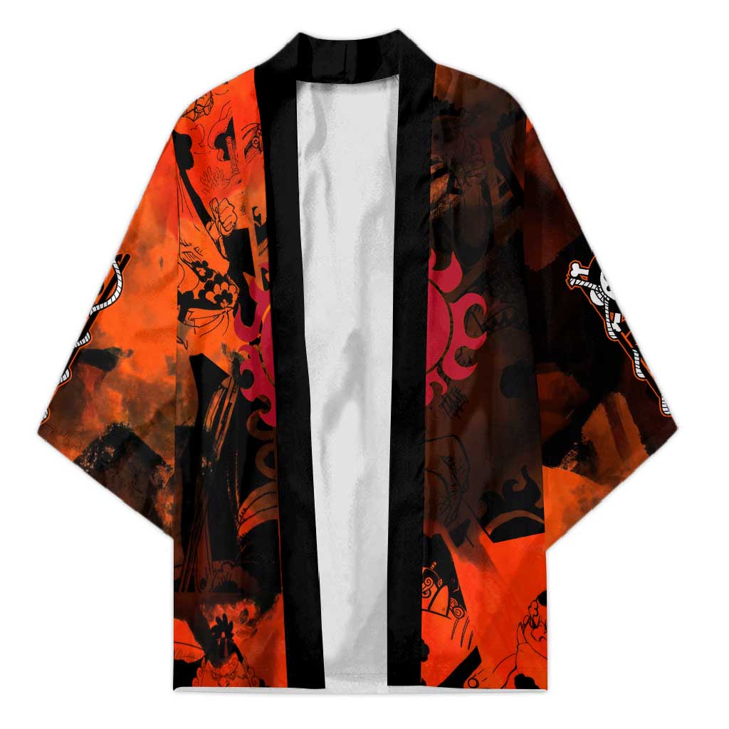Jinbe One Piece Red and Black Theme Kimono with Sun Pirates Emblem and Karate Pose Design - The Mazicc