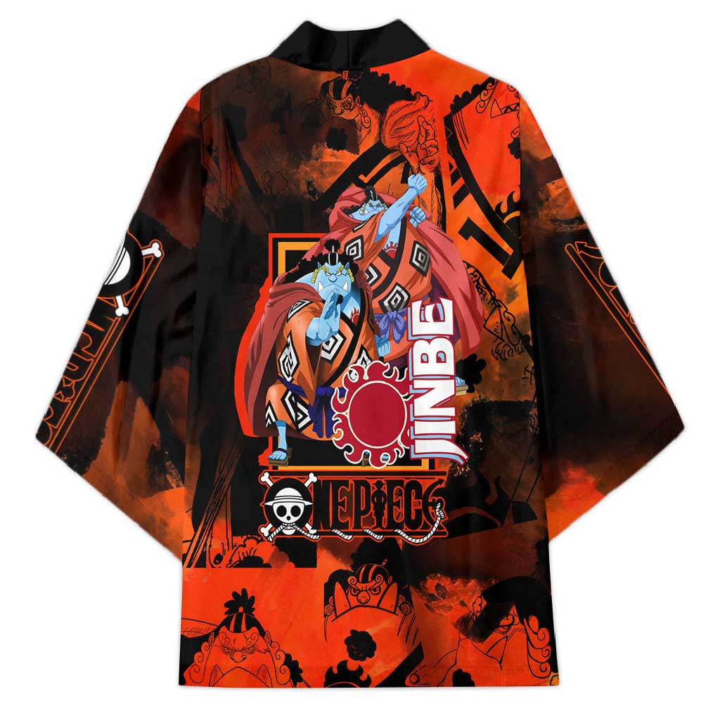Jinbe One Piece Red and Black Theme Kimono with Sun Pirates Emblem and Karate Pose Design - The Mazicc