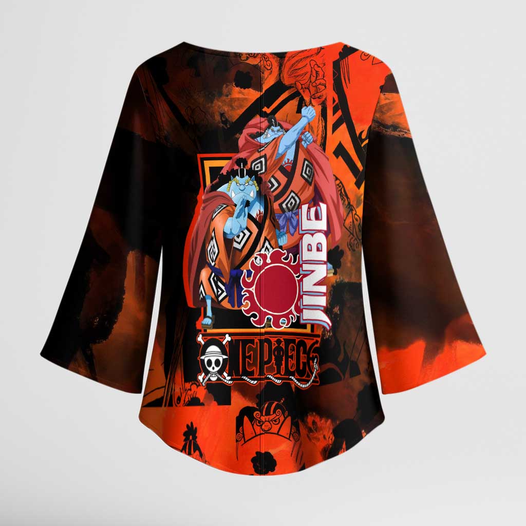 Jinbe One Piece Red and Black Theme Kimono Sleeve Blouse with Sun Pirates Emblem and Karate Pose Design - The Mazicc