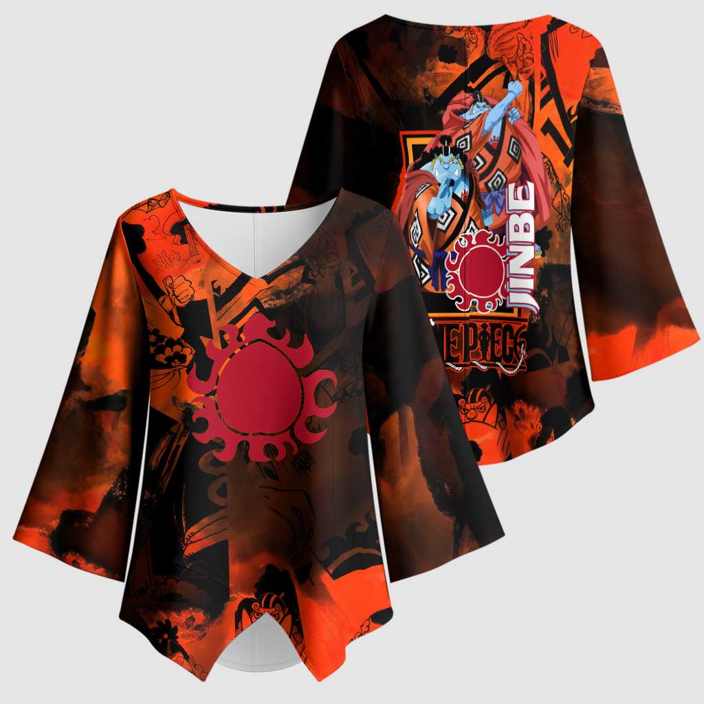 Jinbe One Piece Red and Black Theme Kimono Sleeve Blouse with Sun Pirates Emblem and Karate Pose Design - The Mazicc