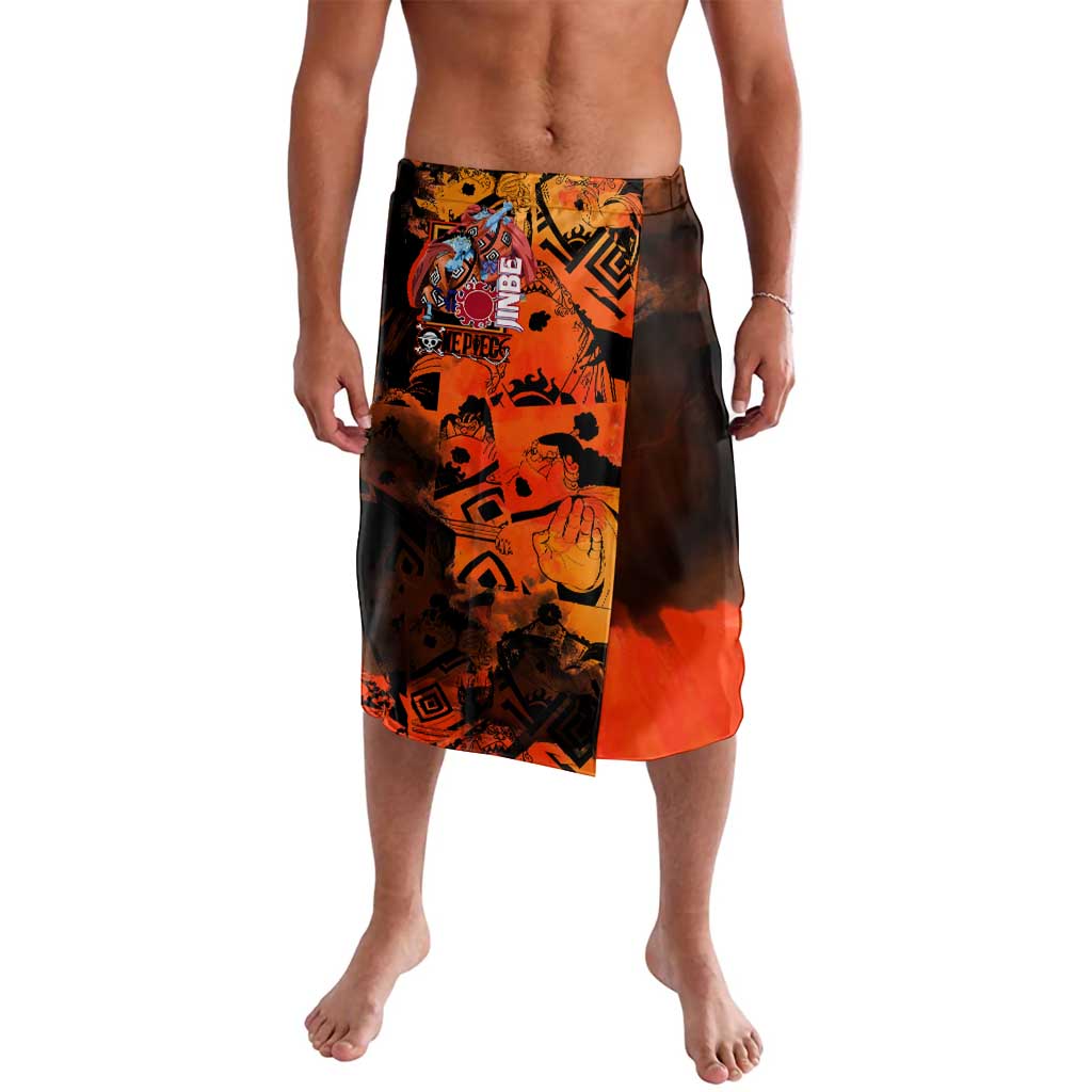 Jinbe One Piece Red and Black Theme Lavalava with Sun Pirates Emblem and Karate Pose Design - The Mazicc