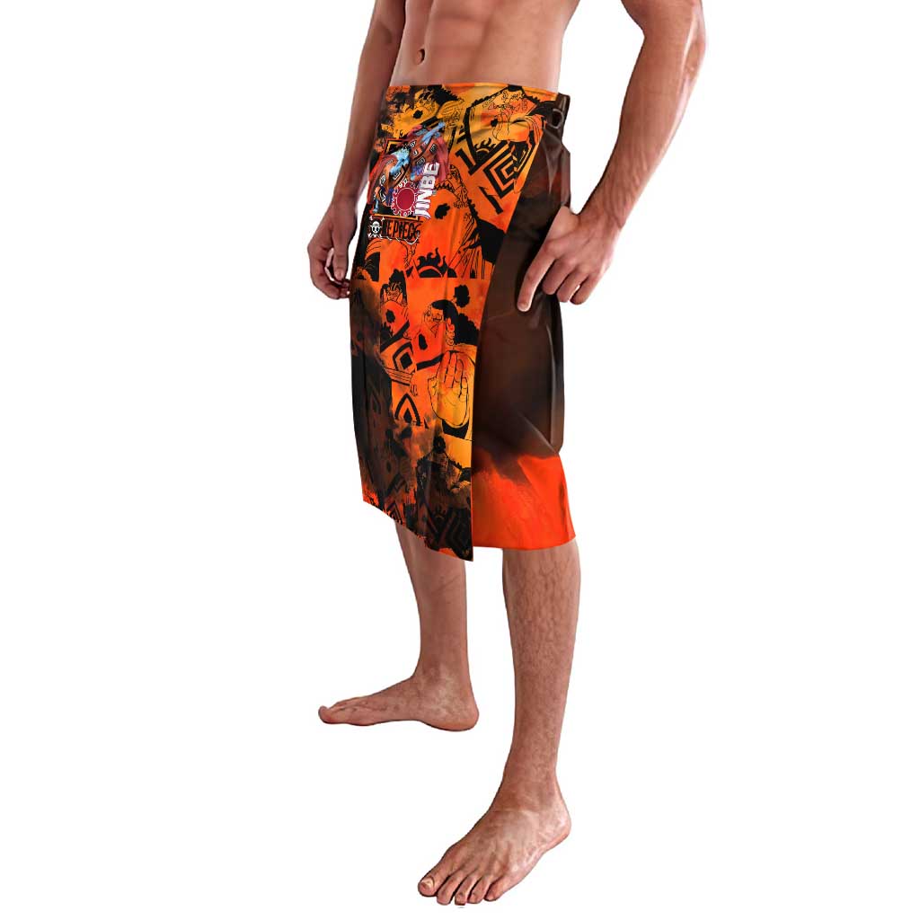 Jinbe One Piece Red and Black Theme Lavalava with Sun Pirates Emblem and Karate Pose Design - The Mazicc
