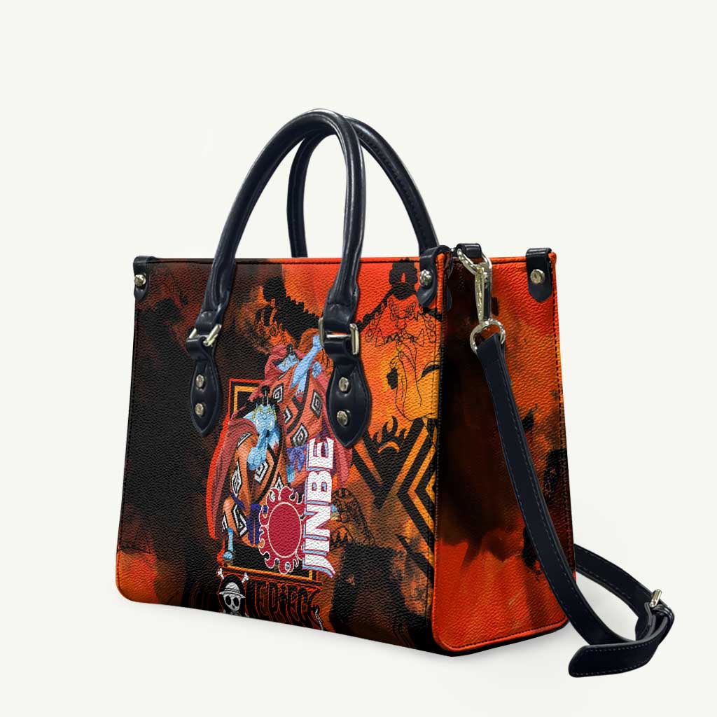 Jinbe One Piece Red and Black Theme Leather Bag with Sun Pirates Emblem and Karate Pose Design - The Mazicc