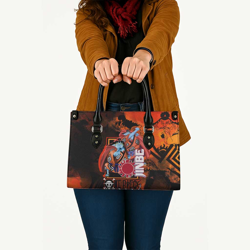 Jinbe One Piece Red and Black Theme Leather Bag with Sun Pirates Emblem and Karate Pose Design - The Mazicc