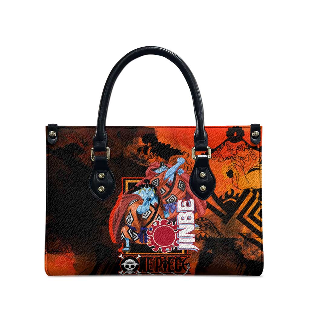 Jinbe One Piece Red and Black Theme Leather Bag with Sun Pirates Emblem and Karate Pose Design - The Mazicc