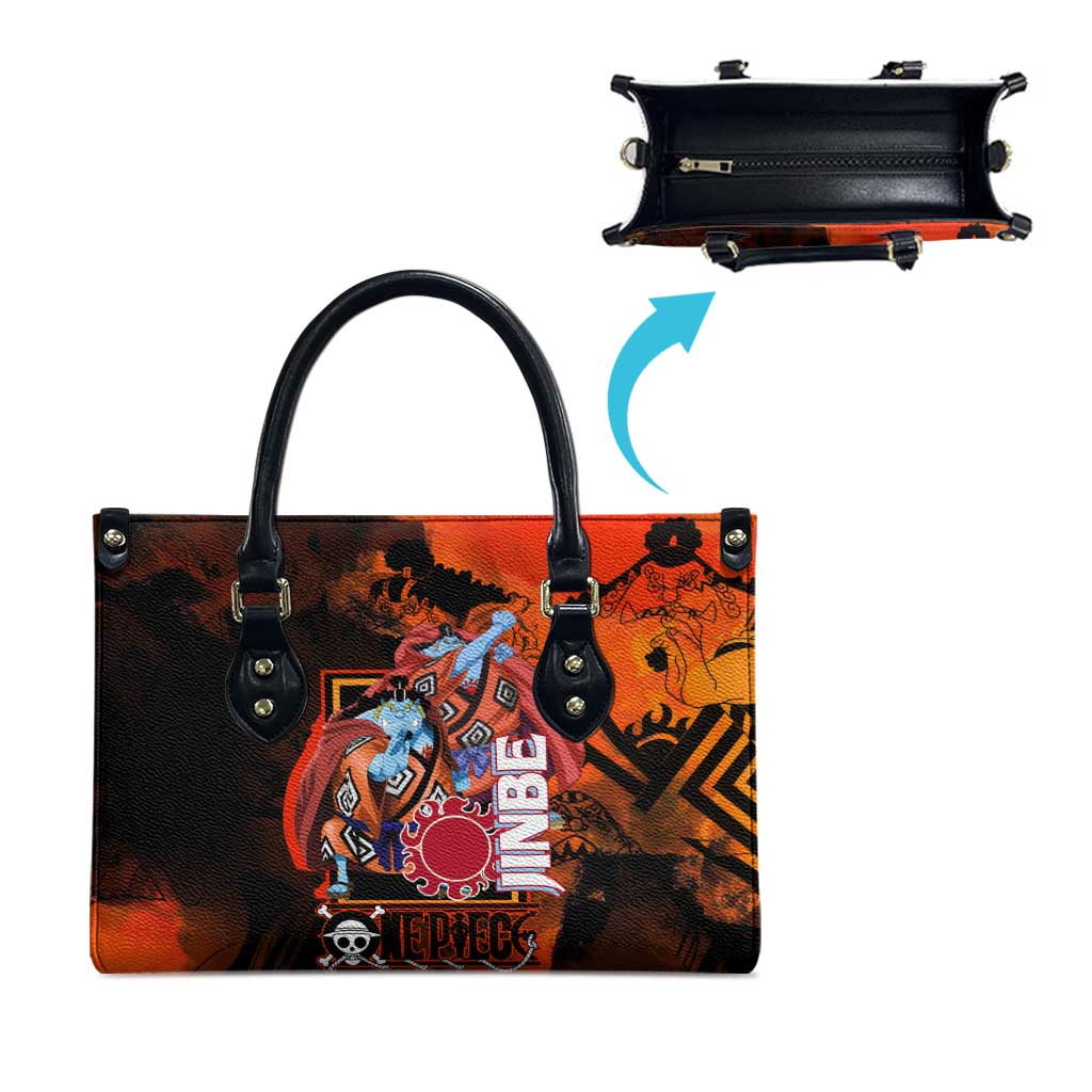 Jinbe One Piece Red and Black Theme Leather Bag with Sun Pirates Emblem and Karate Pose Design - The Mazicc