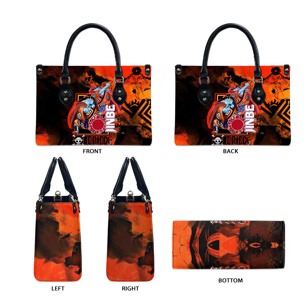 Jinbe One Piece Red and Black Theme Leather Bag with Sun Pirates Emblem and Karate Pose Design - The Mazicc