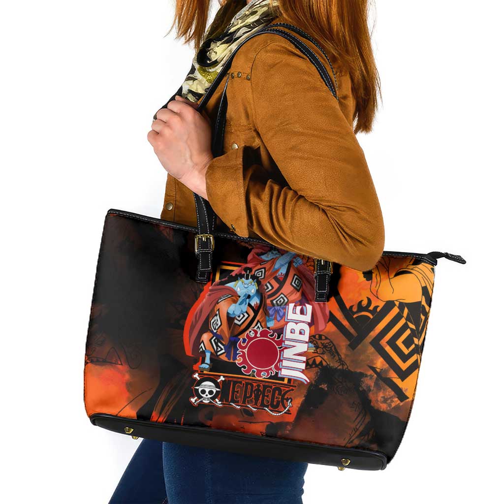 Jinbe One Piece Red and Black Theme Leather Tote Bag with Sun Pirates Emblem and Karate Pose Design - The Mazicc