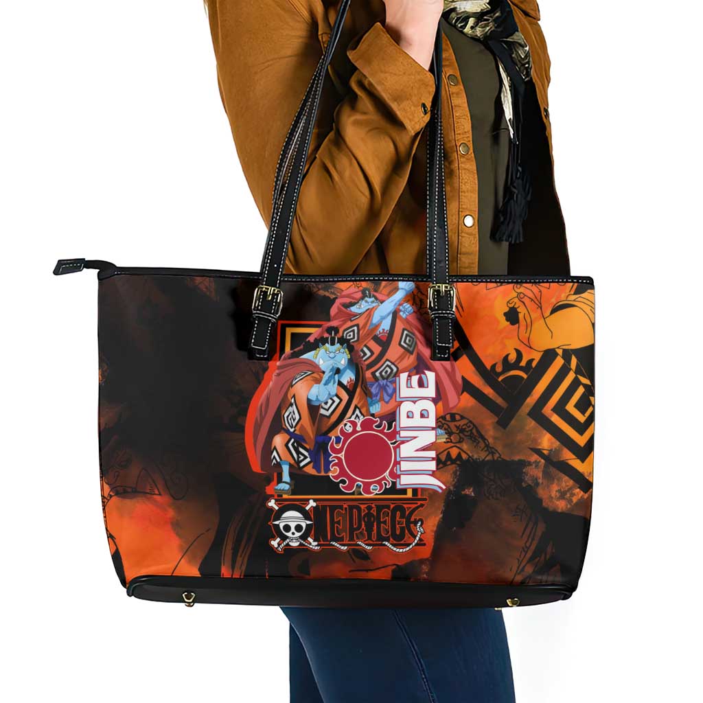 Jinbe One Piece Red and Black Theme Leather Tote Bag with Sun Pirates Emblem and Karate Pose Design - The Mazicc