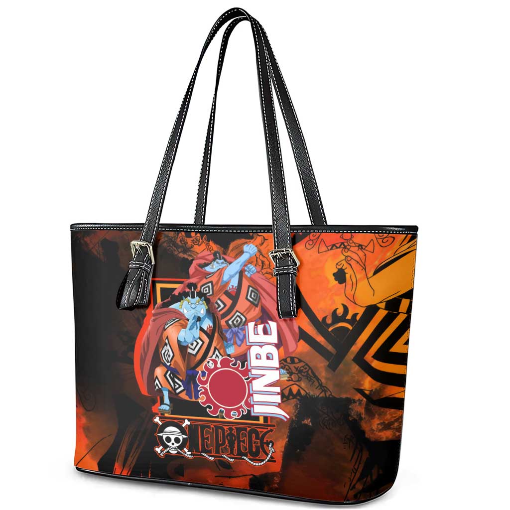 Jinbe One Piece Red and Black Theme Leather Tote Bag with Sun Pirates Emblem and Karate Pose Design - The Mazicc