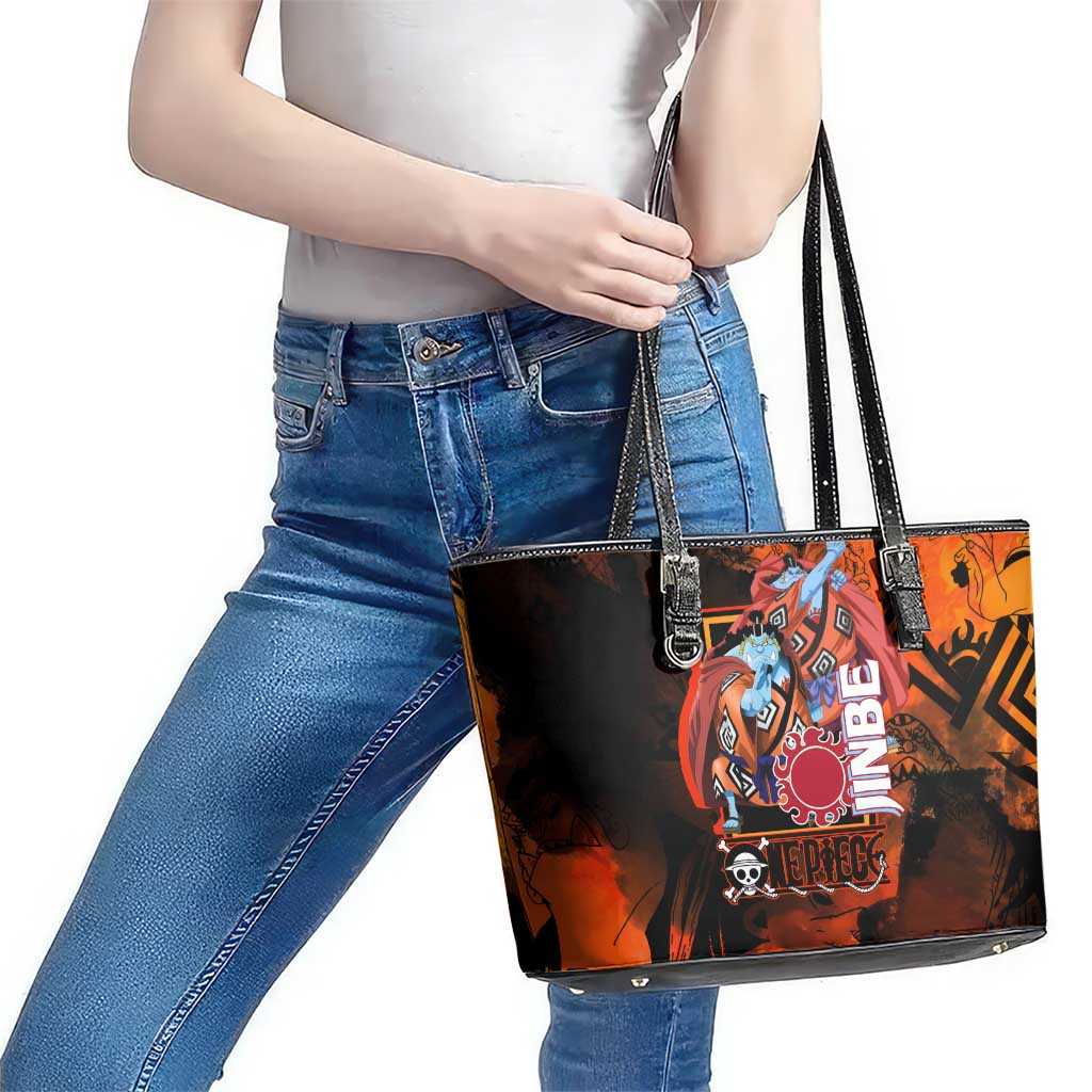 Jinbe One Piece Red and Black Theme Leather Tote Bag with Sun Pirates Emblem and Karate Pose Design - The Mazicc