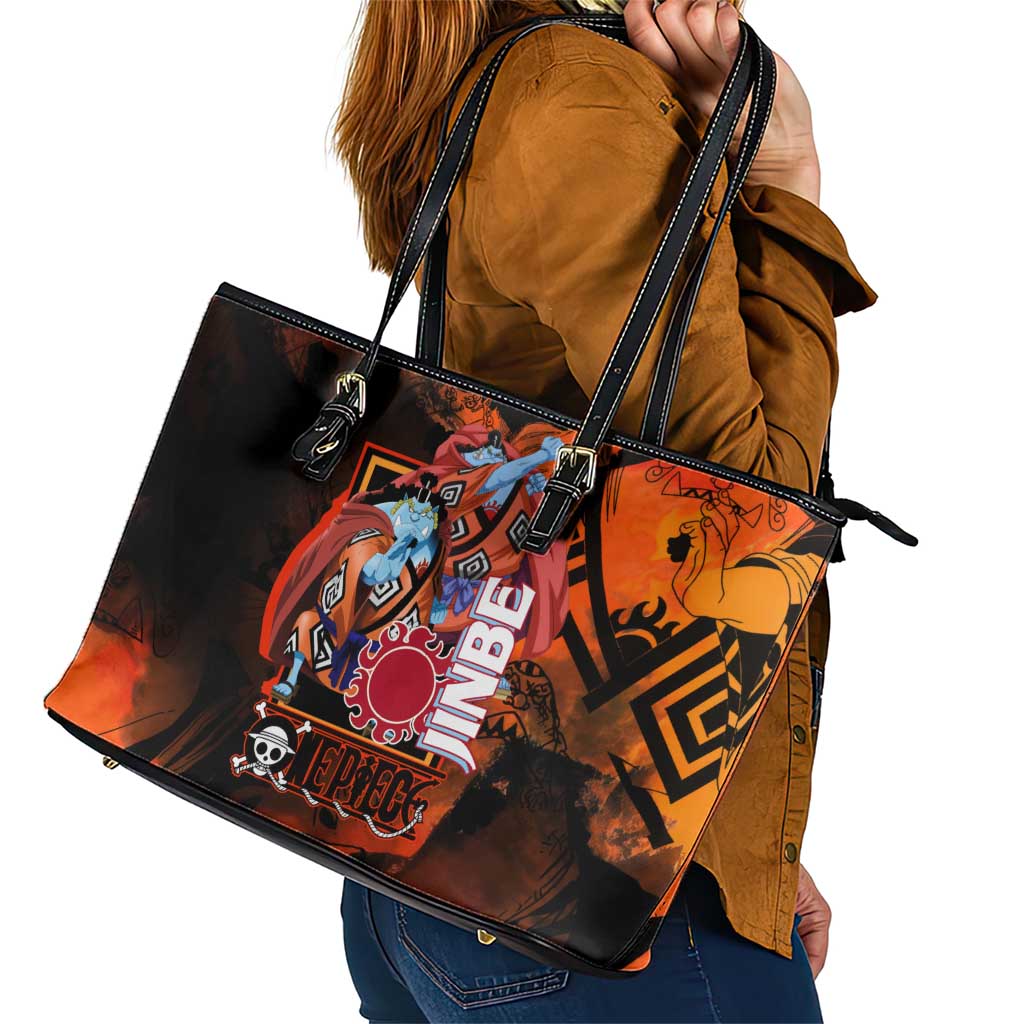 Jinbe One Piece Red and Black Theme Leather Tote Bag with Sun Pirates Emblem and Karate Pose Design - The Mazicc
