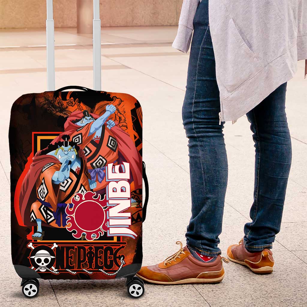 Jinbe One Piece Red and Black Theme Luggage Cover with Sun Pirates Emblem and Karate Pose Design - The Mazicc