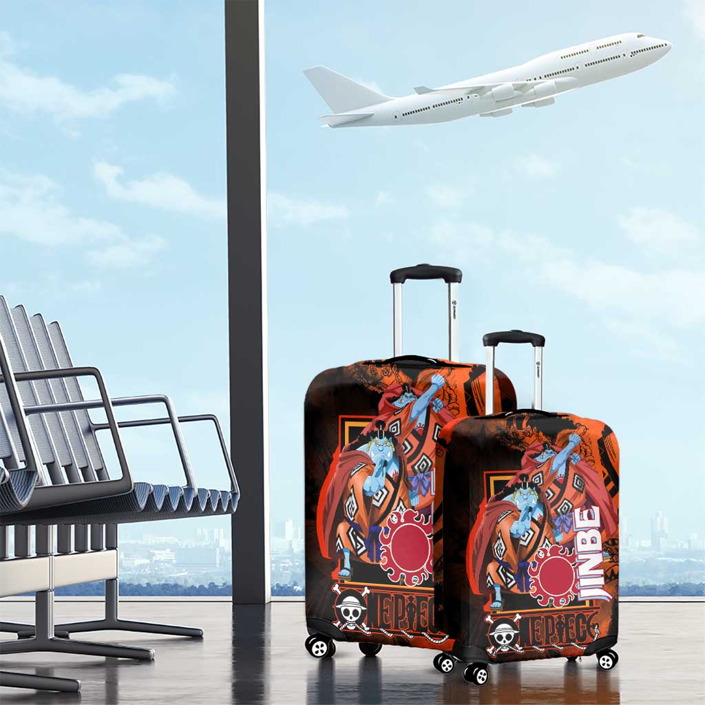 Jinbe One Piece Red and Black Theme Luggage Cover with Sun Pirates Emblem and Karate Pose Design - The Mazicc