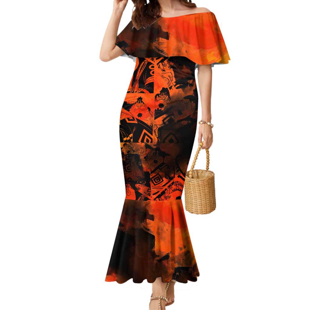Jinbe One Piece Red and Black Theme Mermaid Dress with Sun Pirates Emblem and Karate Pose Design - The Mazicc