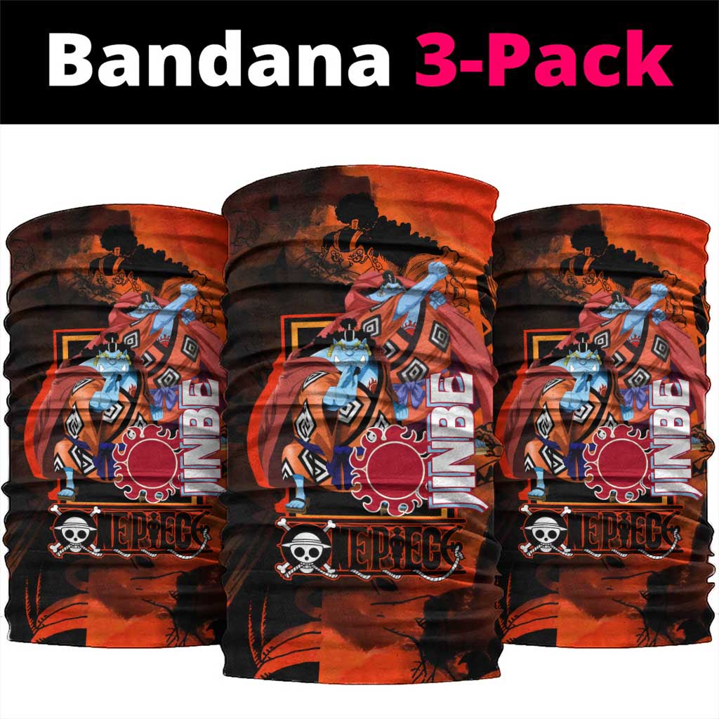 Jinbe One Piece Red and Black Theme Neck Gaiter with Sun Pirates Emblem and Karate Pose Design - The Mazicc
