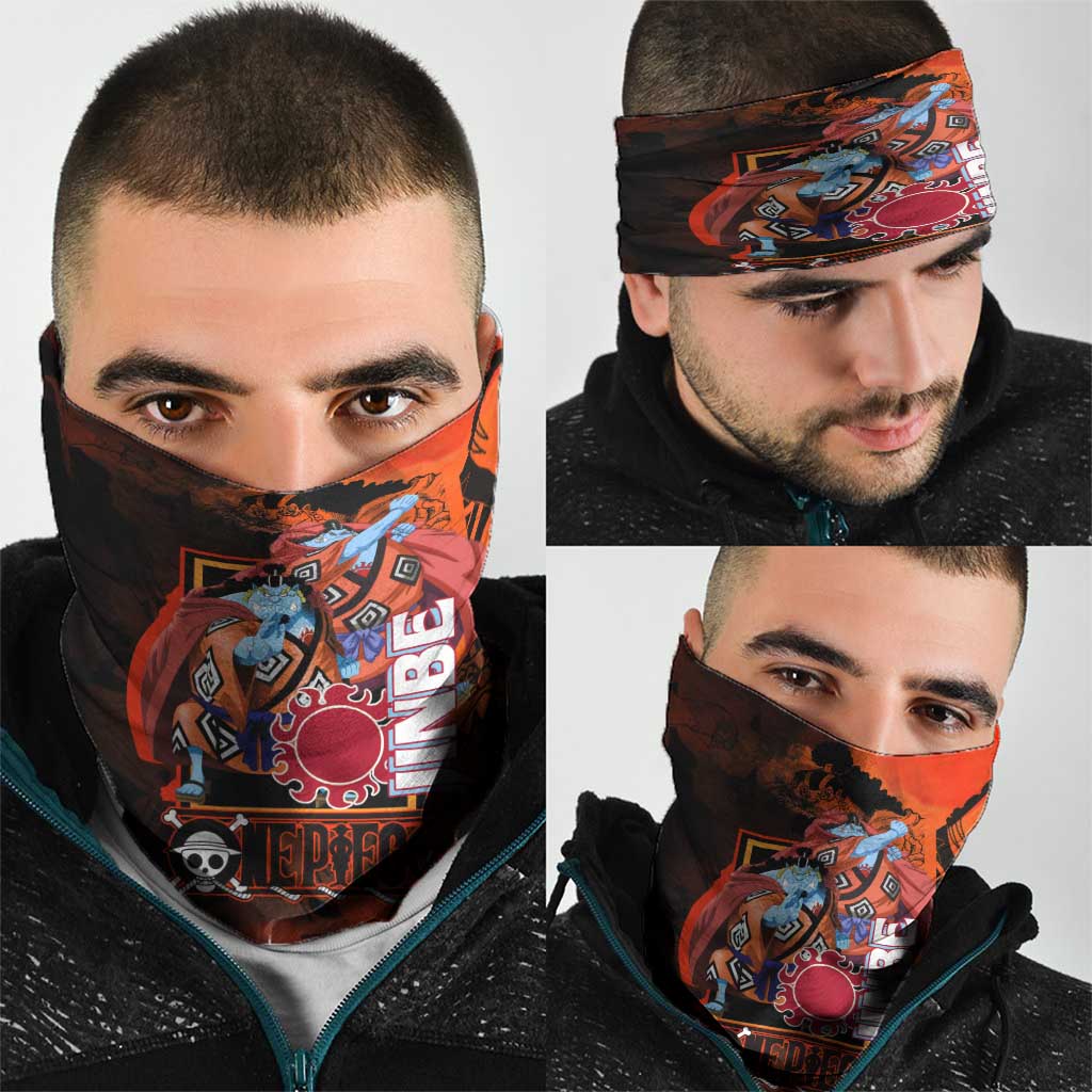Jinbe One Piece Red and Black Theme Neck Gaiter with Sun Pirates Emblem and Karate Pose Design - The Mazicc
