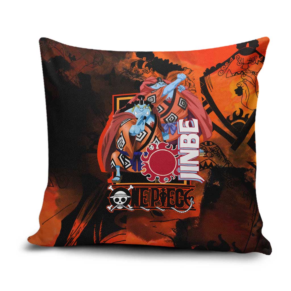 Jinbe One Piece Red and Black Theme Pillow Cover with Sun Pirates Emblem and Karate Pose Design - The Mazicc