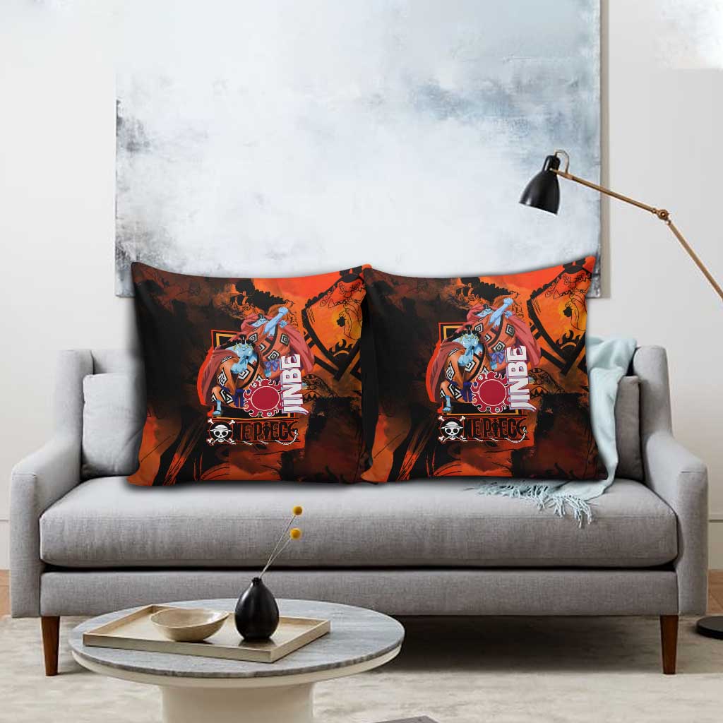 Jinbe One Piece Red and Black Theme Pillow Cover with Sun Pirates Emblem and Karate Pose Design - The Mazicc