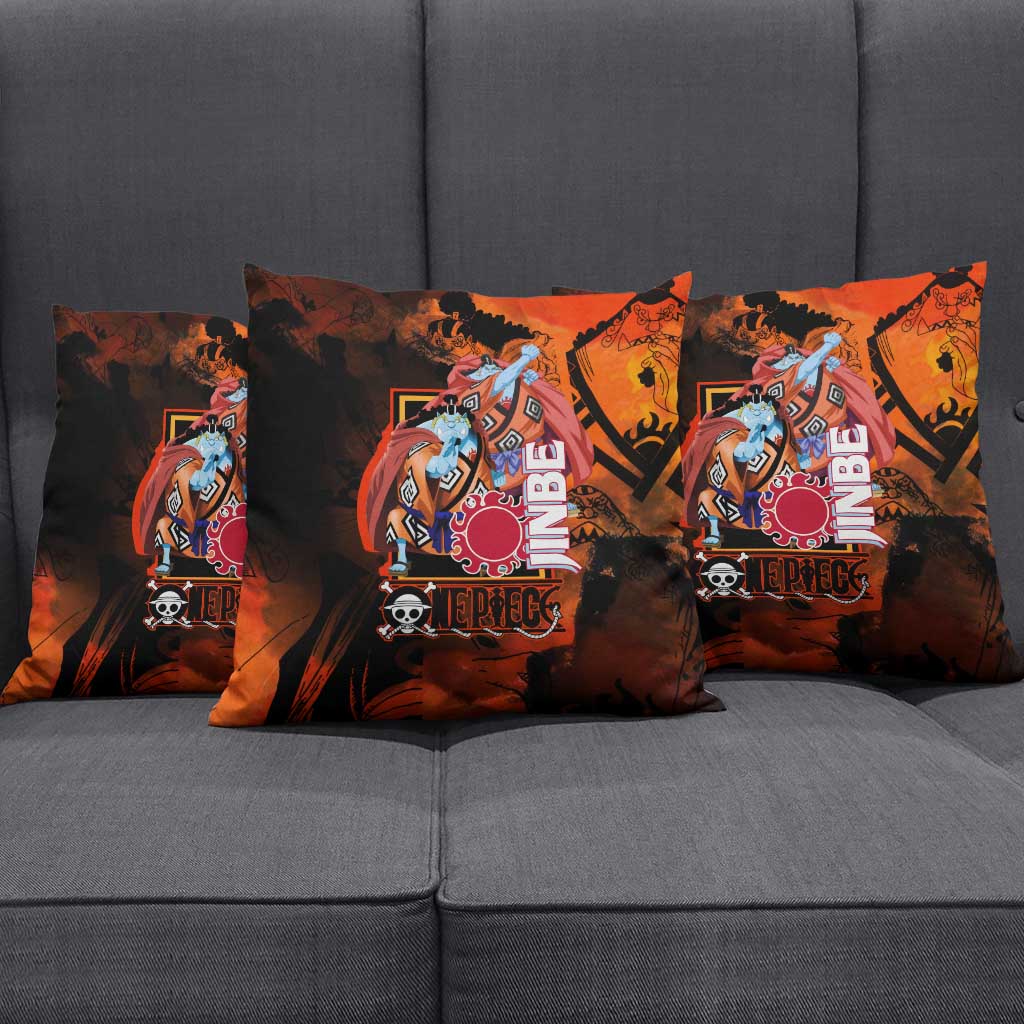 Jinbe One Piece Red and Black Theme Pillow Cover with Sun Pirates Emblem and Karate Pose Design - The Mazicc