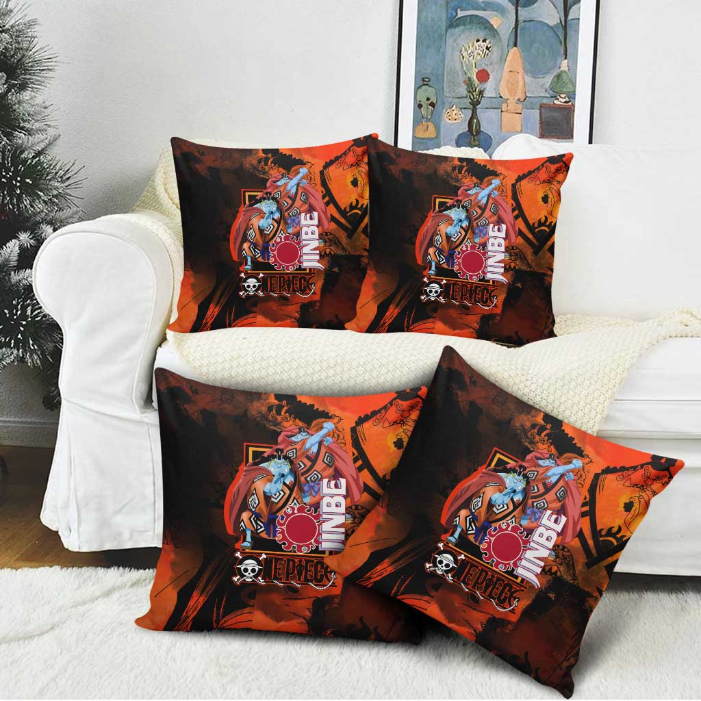 Jinbe One Piece Red and Black Theme Pillow Cover with Sun Pirates Emblem and Karate Pose Design - The Mazicc