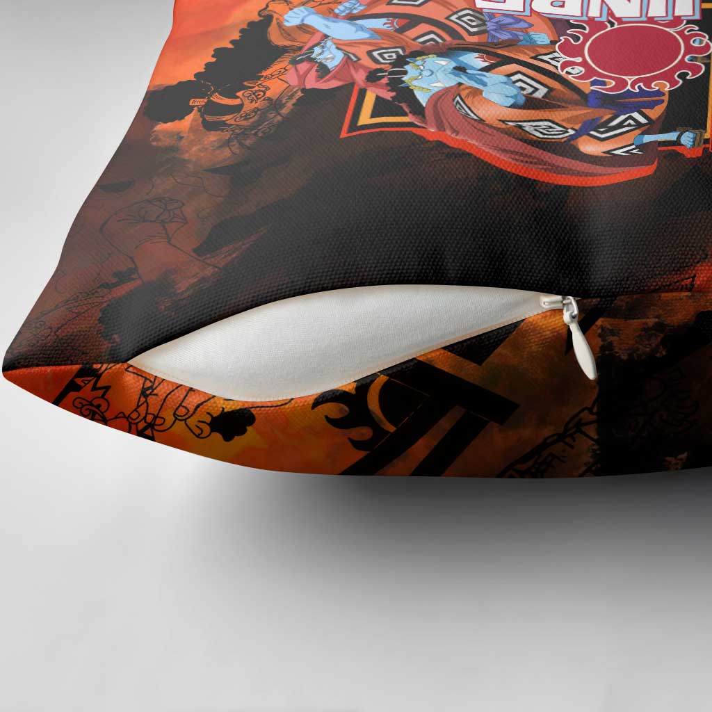 Jinbe One Piece Red and Black Theme Pillow Cover with Sun Pirates Emblem and Karate Pose Design - The Mazicc