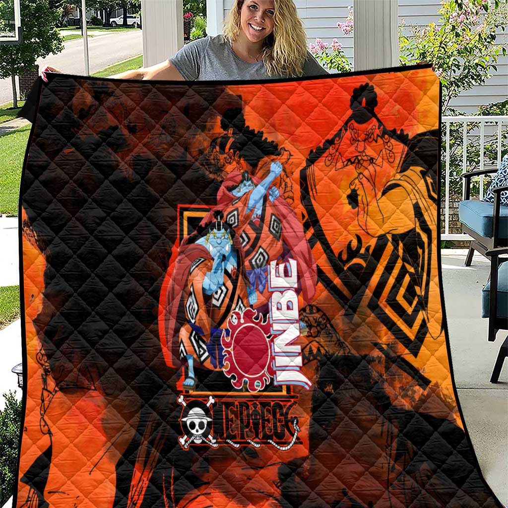 Jinbe One Piece Red and Black Theme Quilt with Sun Pirates Emblem and Karate Pose Design - The Mazicc