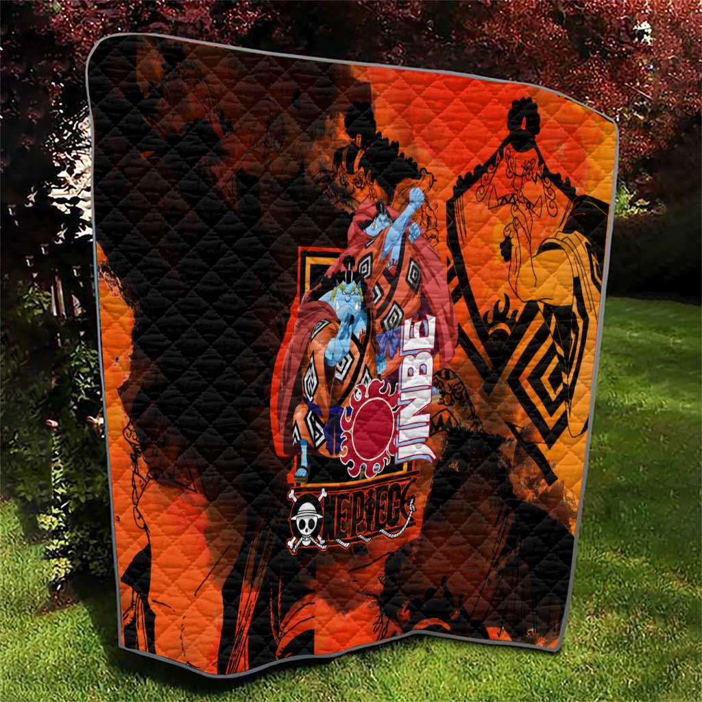 Jinbe One Piece Red and Black Theme Quilt with Sun Pirates Emblem and Karate Pose Design - The Mazicc