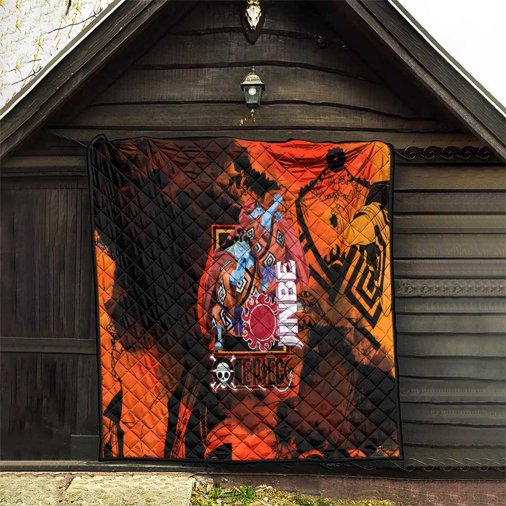 Jinbe One Piece Red and Black Theme Quilt with Sun Pirates Emblem and Karate Pose Design - The Mazicc