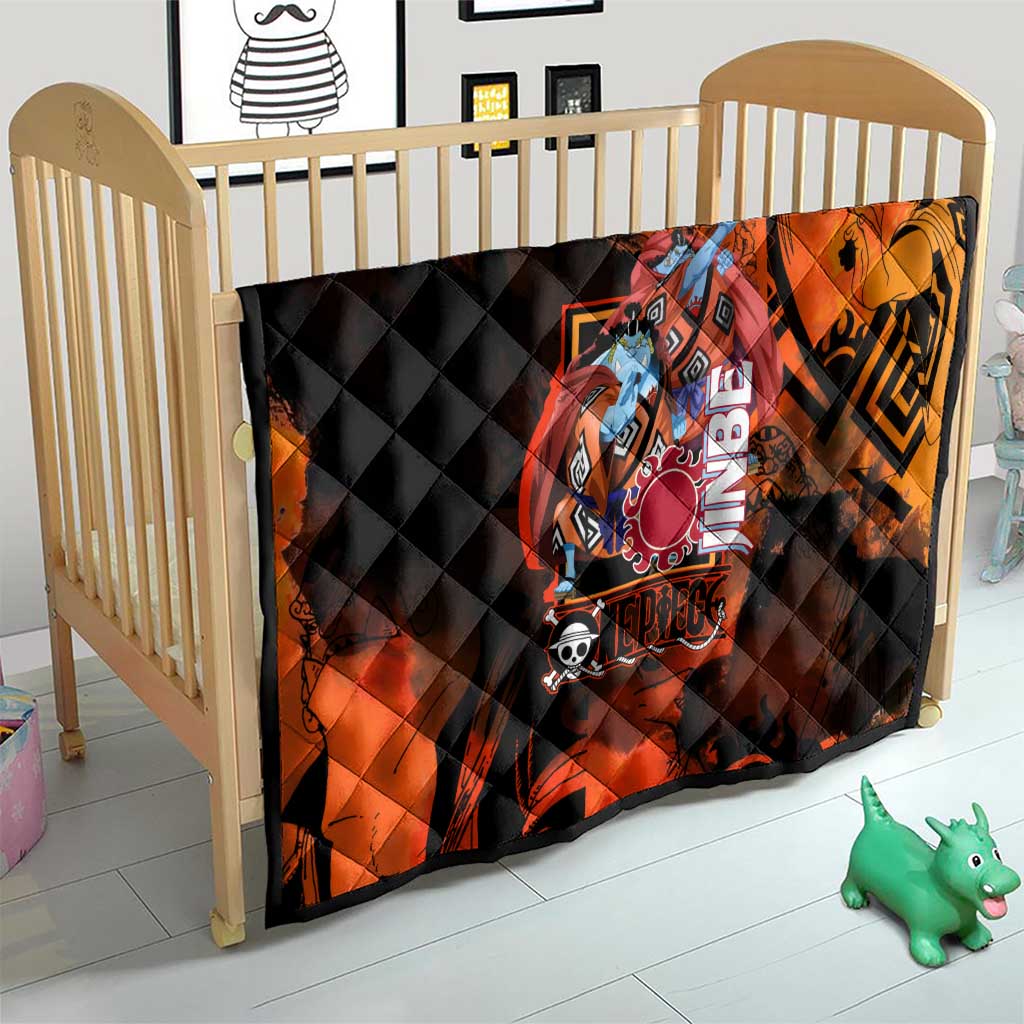 Jinbe One Piece Red and Black Theme Quilt with Sun Pirates Emblem and Karate Pose Design - The Mazicc