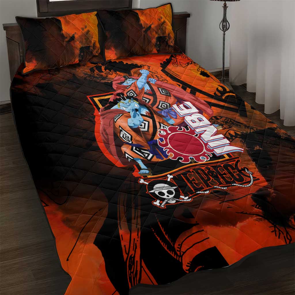 Jinbe One Piece Red and Black Theme Quilt Bed Set with Sun Pirates Emblem and Karate Pose Design - The Mazicc