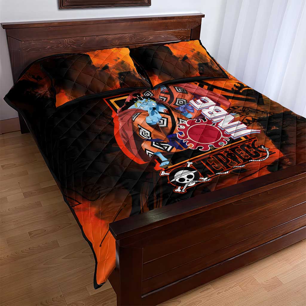Jinbe One Piece Red and Black Theme Quilt Bed Set with Sun Pirates Emblem and Karate Pose Design - The Mazicc
