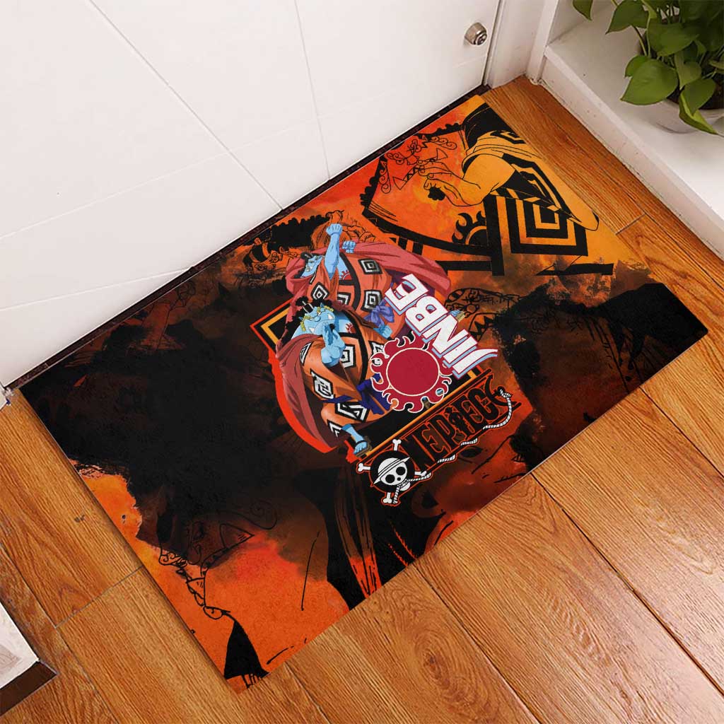 Jinbe One Piece Red and Black Theme Rubber Doormat with Sun Pirates Emblem and Karate Pose Design - The Mazicc