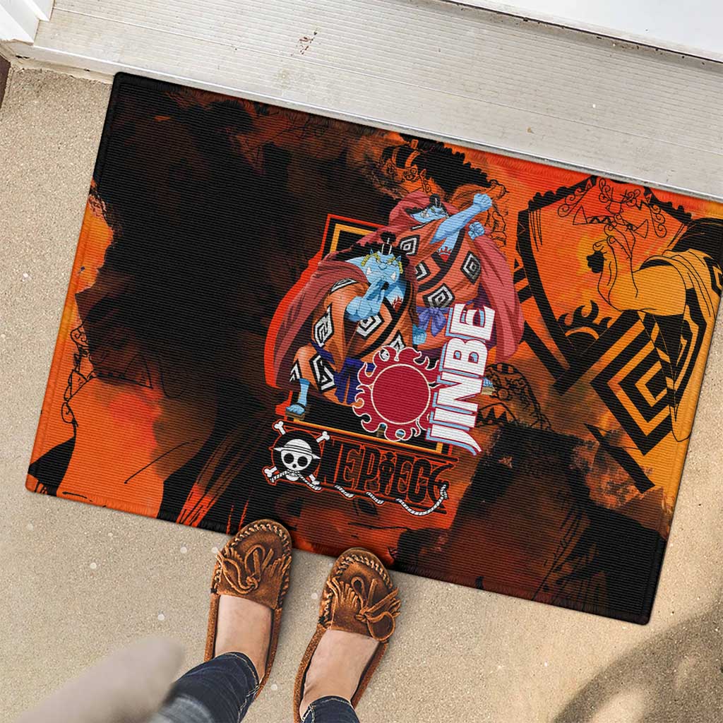 Jinbe One Piece Red and Black Theme Rubber Doormat with Sun Pirates Emblem and Karate Pose Design - The Mazicc