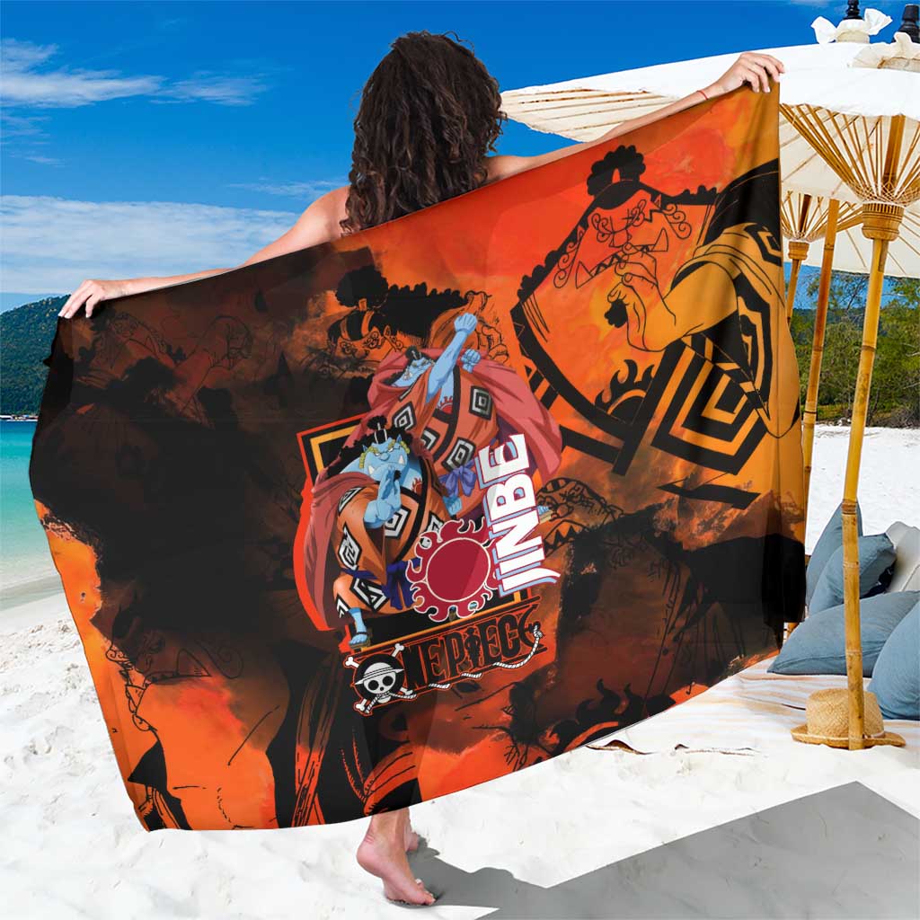 Jinbe One Piece Red and Black Theme Sarong with Sun Pirates Emblem and Karate Pose Design - The Mazicc