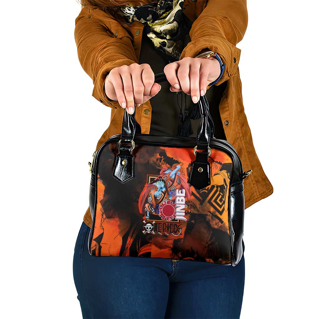 Jinbe One Piece Red and Black Theme Shoulder Handbag with Sun Pirates Emblem and Karate Pose Design - The Mazicc