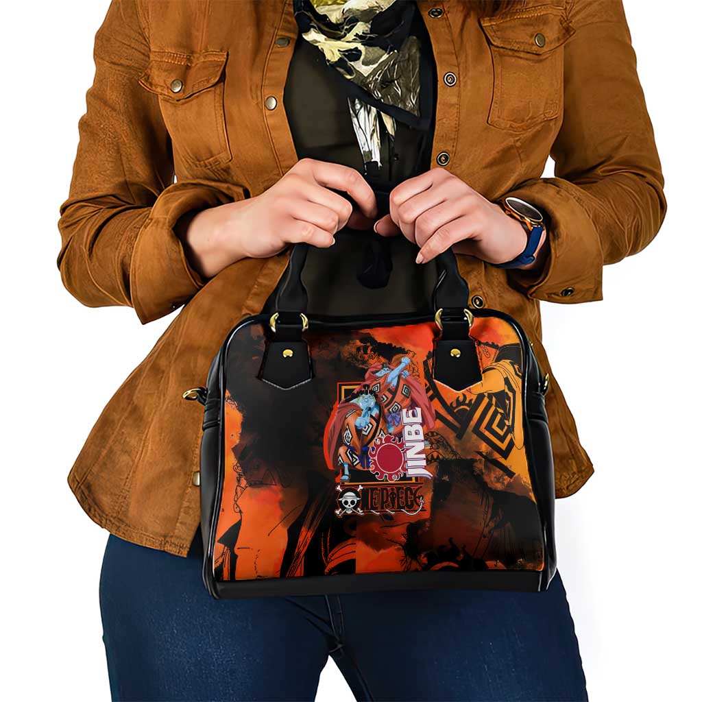 Jinbe One Piece Red and Black Theme Shoulder Handbag with Sun Pirates Emblem and Karate Pose Design - The Mazicc