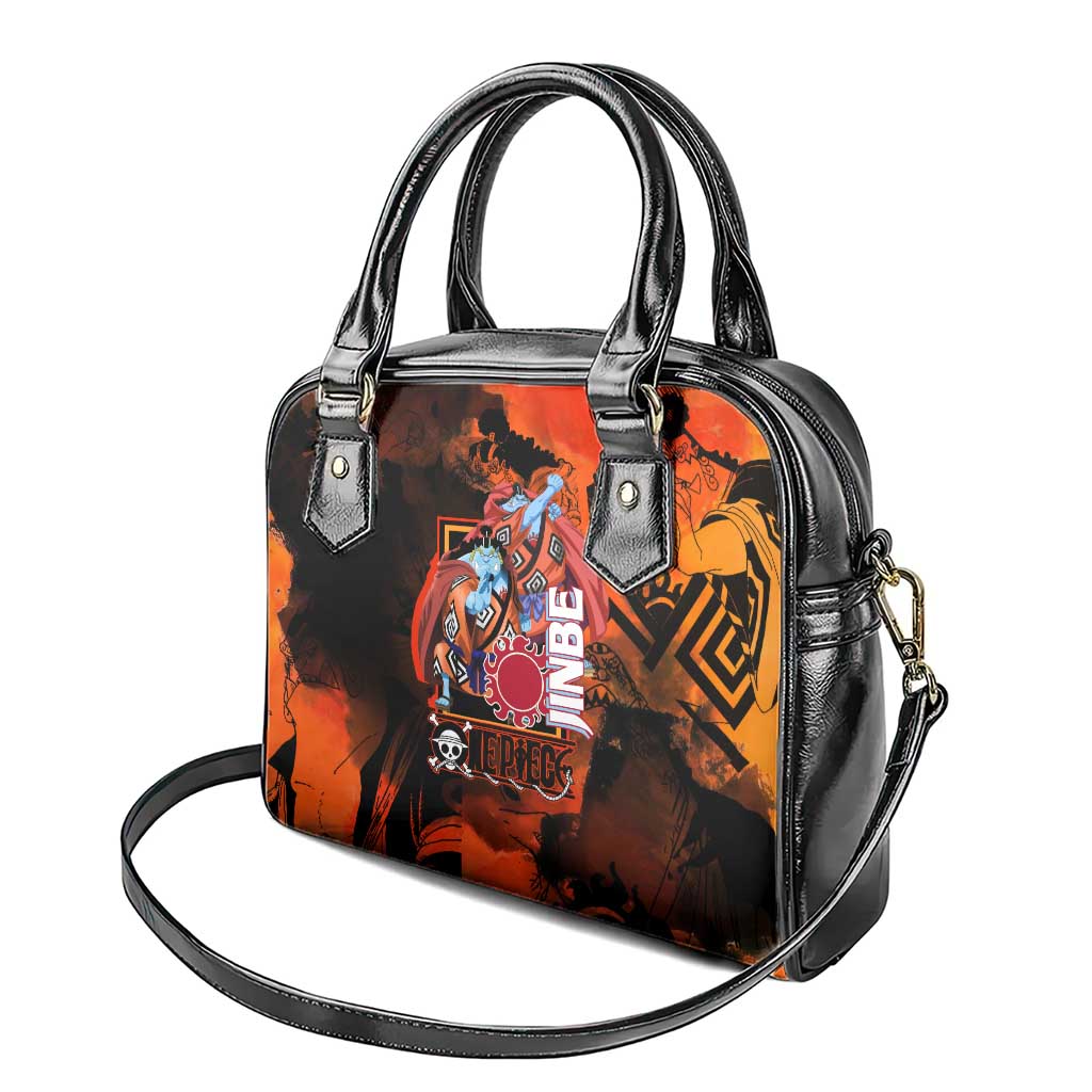Jinbe One Piece Red and Black Theme Shoulder Handbag with Sun Pirates Emblem and Karate Pose Design - The Mazicc