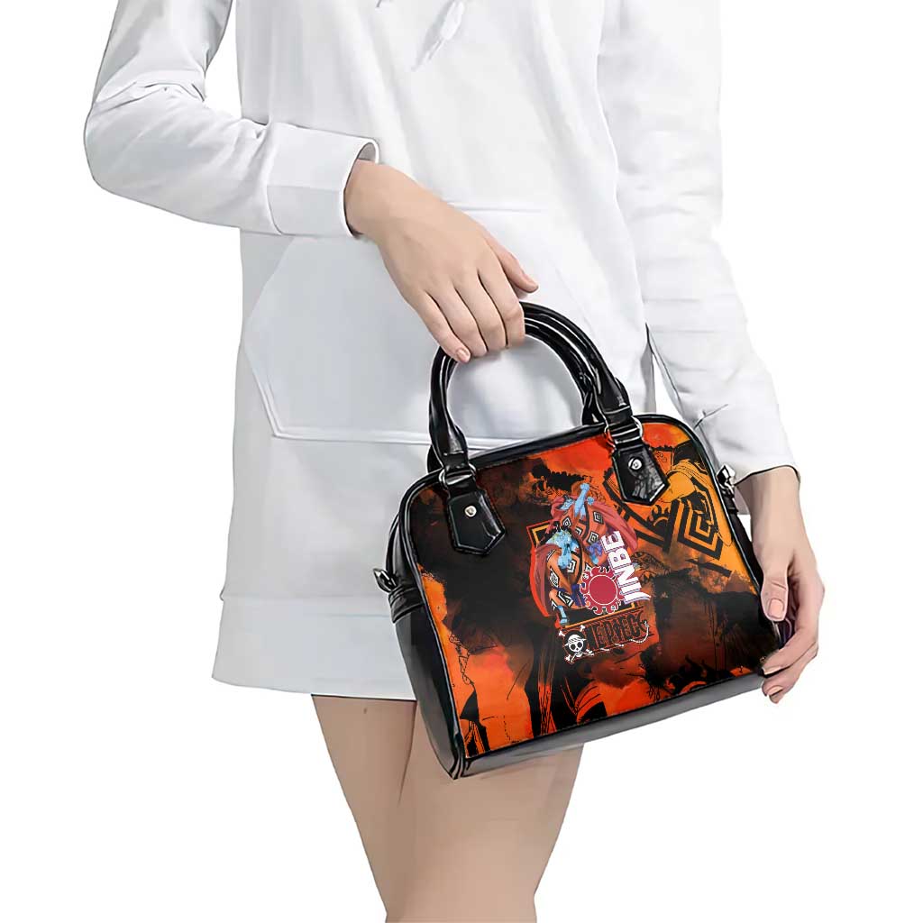 Jinbe One Piece Red and Black Theme Shoulder Handbag with Sun Pirates Emblem and Karate Pose Design - The Mazicc
