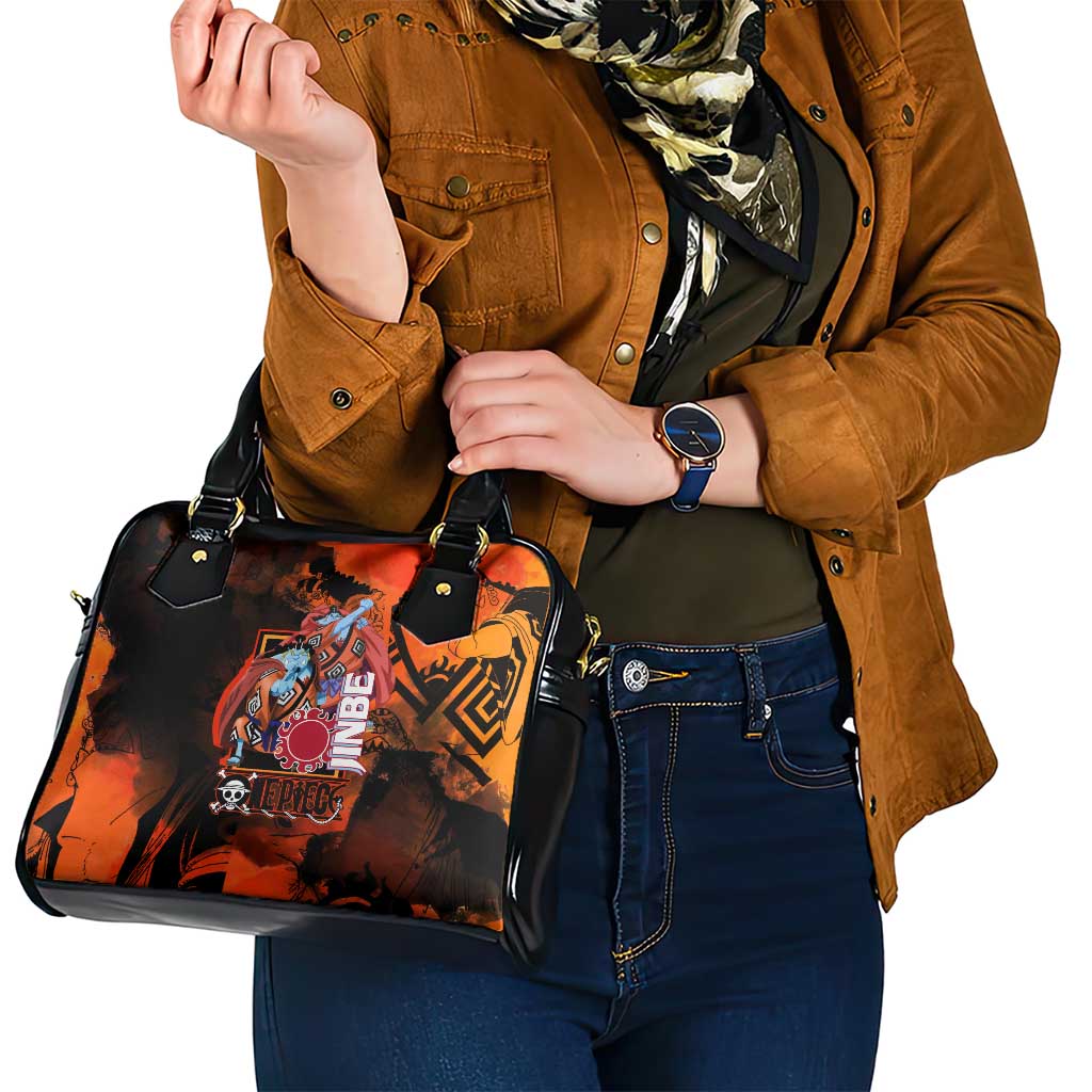 Jinbe One Piece Red and Black Theme Shoulder Handbag with Sun Pirates Emblem and Karate Pose Design - The Mazicc