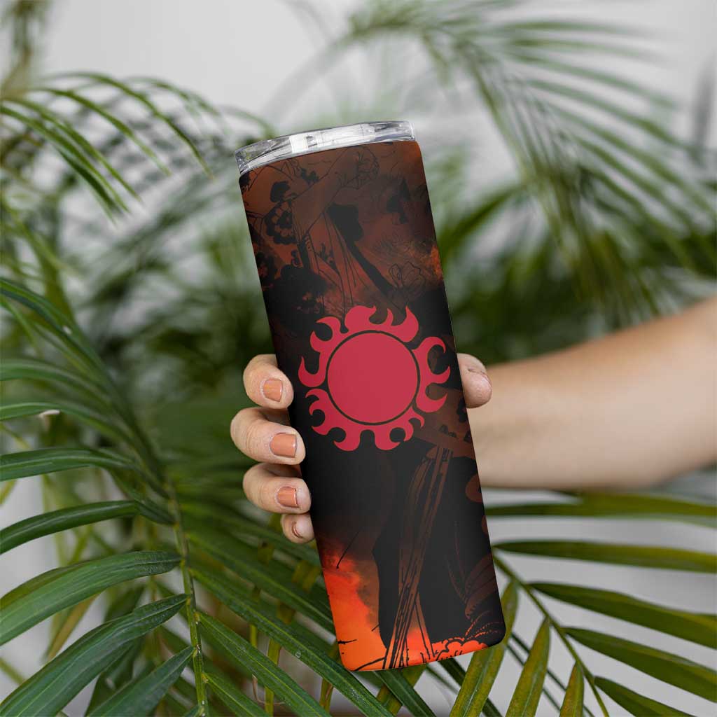Jinbe One Piece Red and Black Theme Skinny Tumbler with Sun Pirates Emblem and Karate Pose Design - The Mazicc