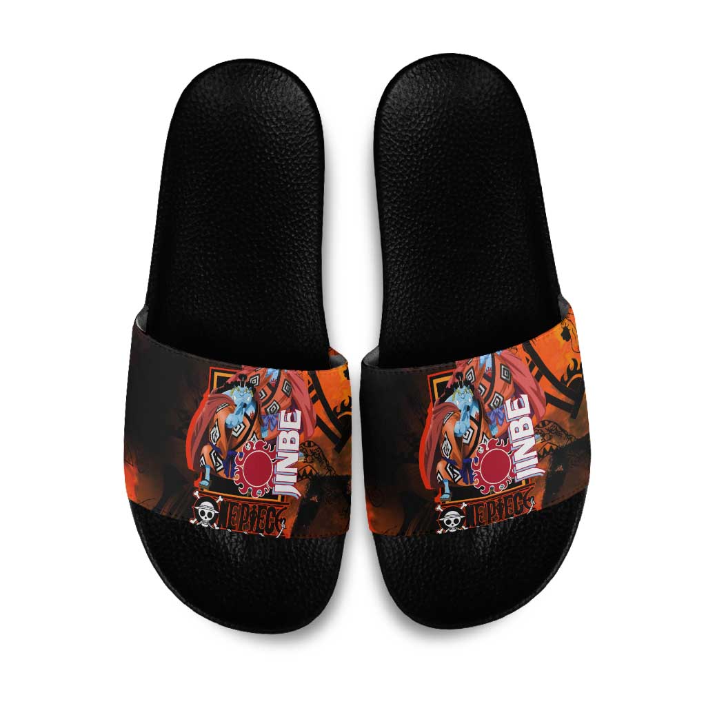 Jinbe One Piece Red and Black Theme Slide Sandals with Sun Pirates Emblem and Karate Pose Design - The Mazicc