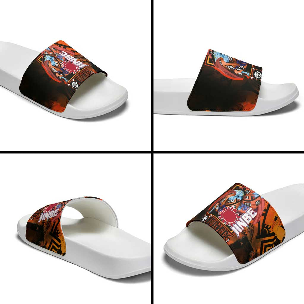 Jinbe One Piece Red and Black Theme Slide Sandals with Sun Pirates Emblem and Karate Pose Design - The Mazicc